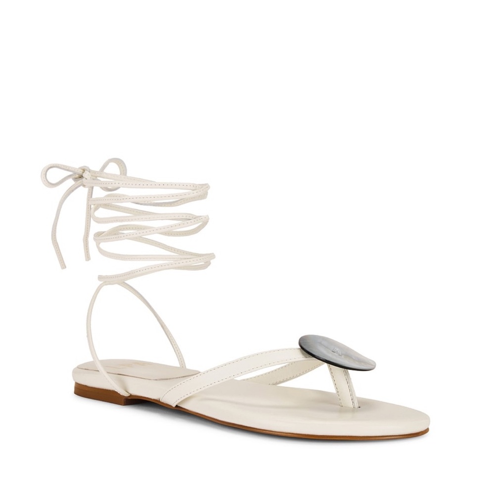LPA Cream Lace-Up Sandals with Silver Accent